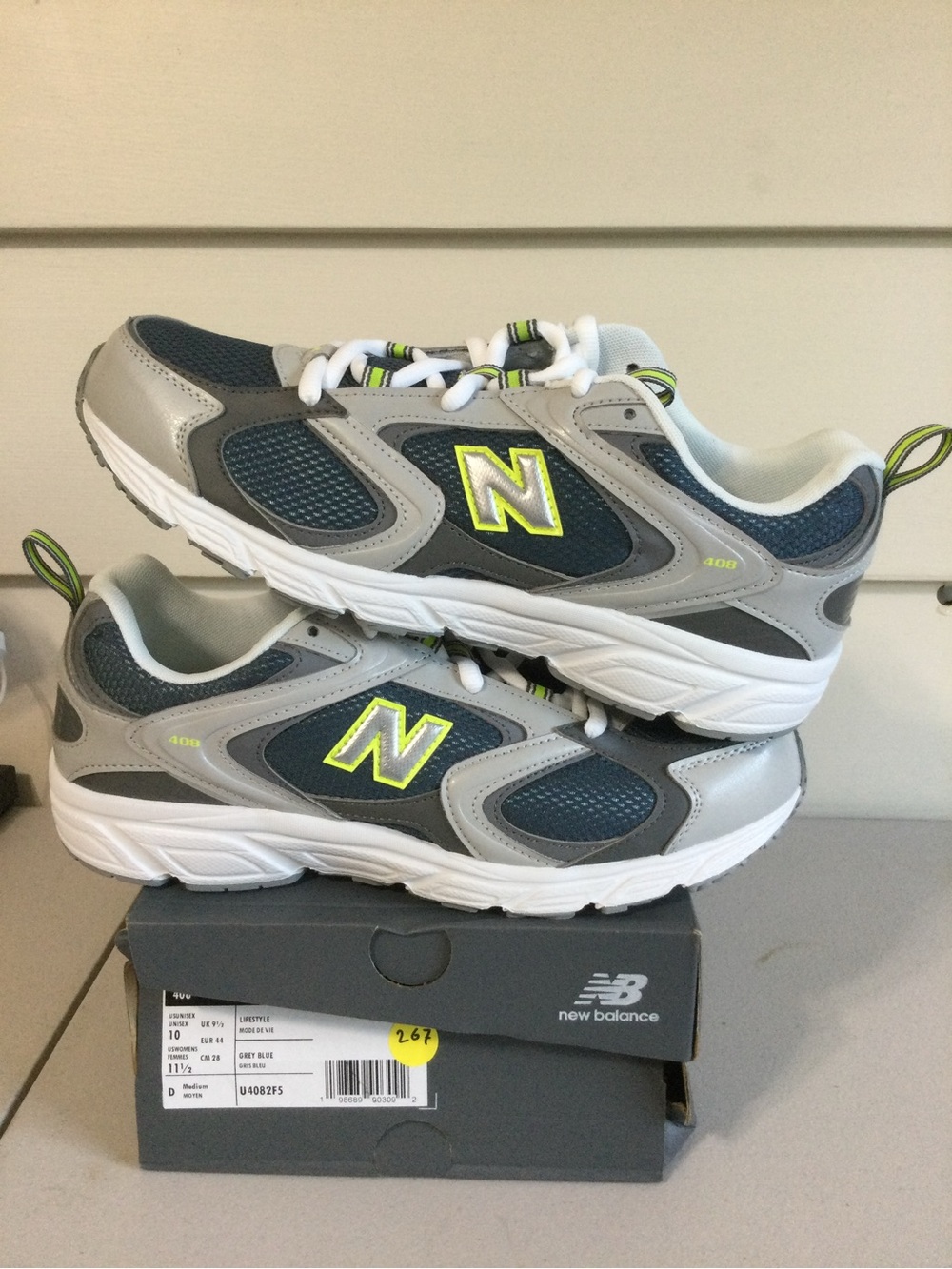 New Balance mens Grey, Navy and Lime Accent Sneakers - Picture 2 of 4